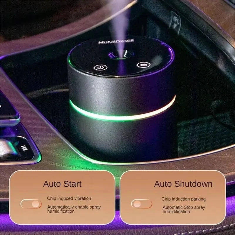Black portable car humidifier and essential oil diffuser with aluminium construction and USB cable