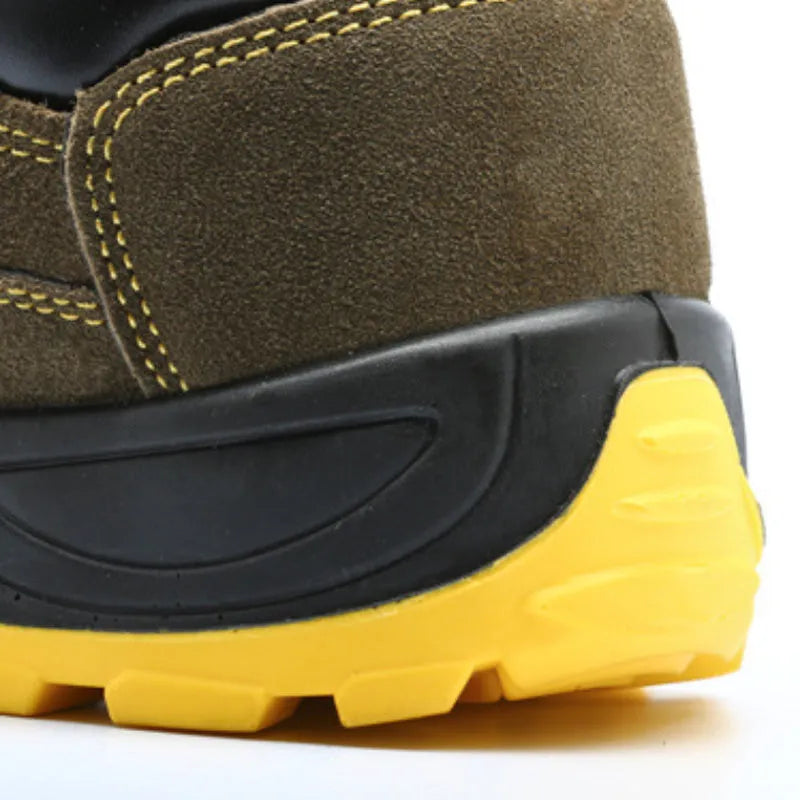 Bronze leather steel toe safety shoes with anti-puncture protection and non-slip sole
