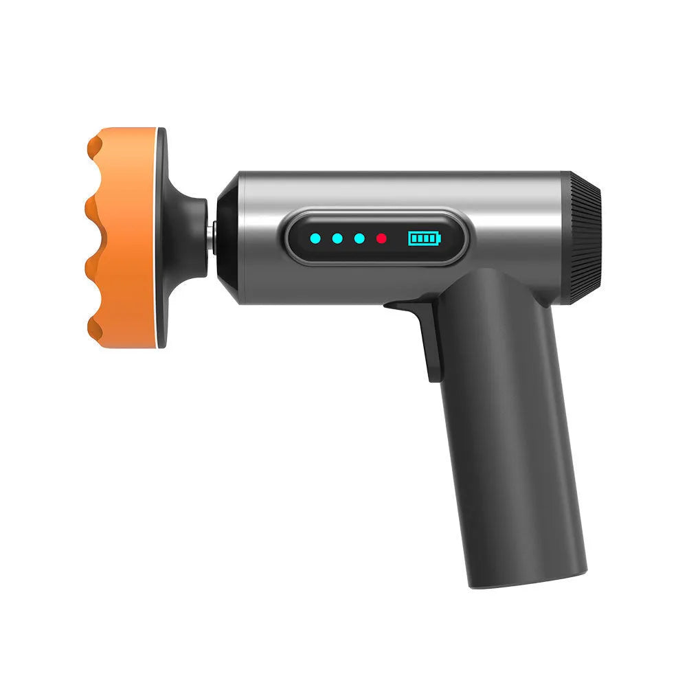 Cordless electric waxing and polishing machine with a white ABS housing and a circular polishing disc