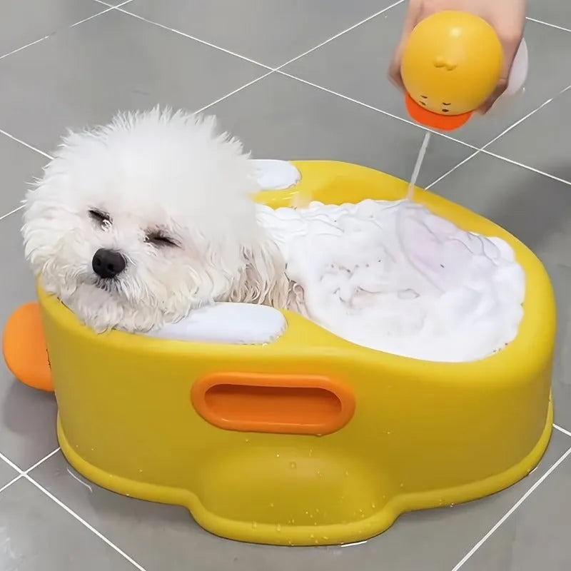 PVC duck-shaped pet bathtub for dogs and cats in blue, pink and yellow colour options