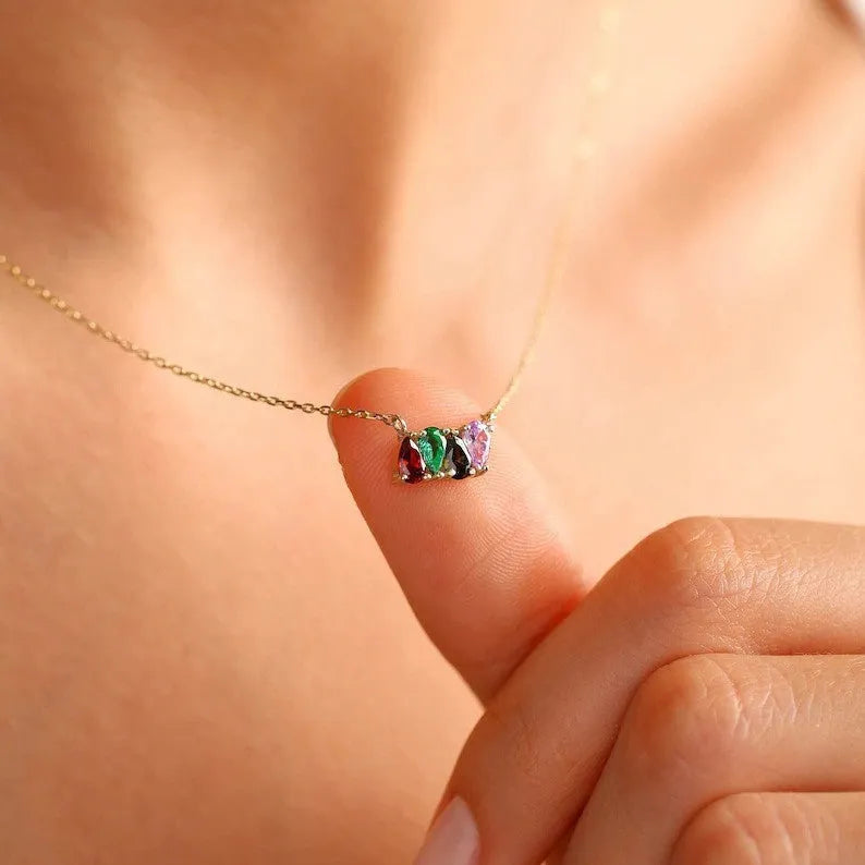 Zircon birthstone necklace with titanium steel chain and month pendant
