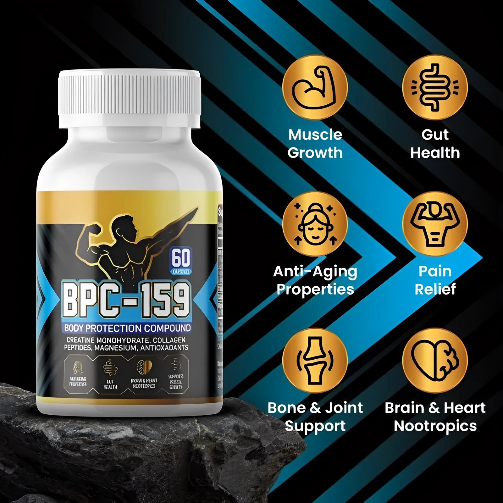One bottle of body energy supplement capsules with standard specifications for any skin type