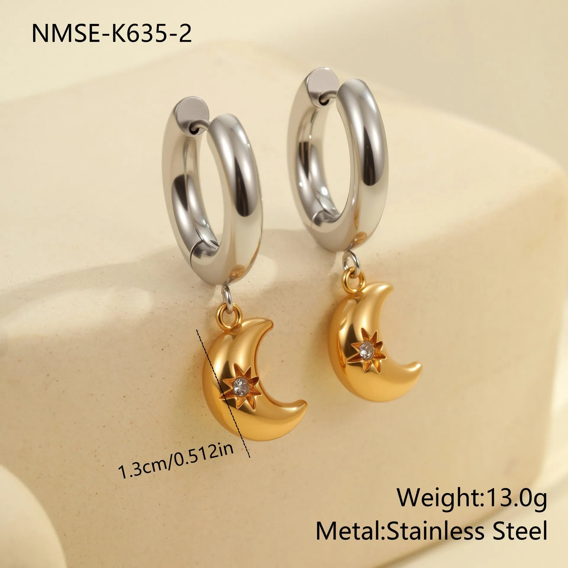 Stainless steel Christmas tree heart earrings with 18K gold electroplating and star geometry
