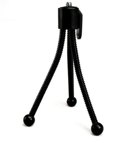 Small black iron frame mini tripod clamp for iPhone with collapsed telescopic legs and ball head