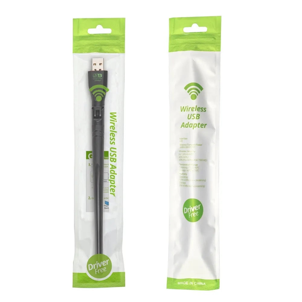 Black USB WiFi6 wireless network adapter with driver-free installation for computers.