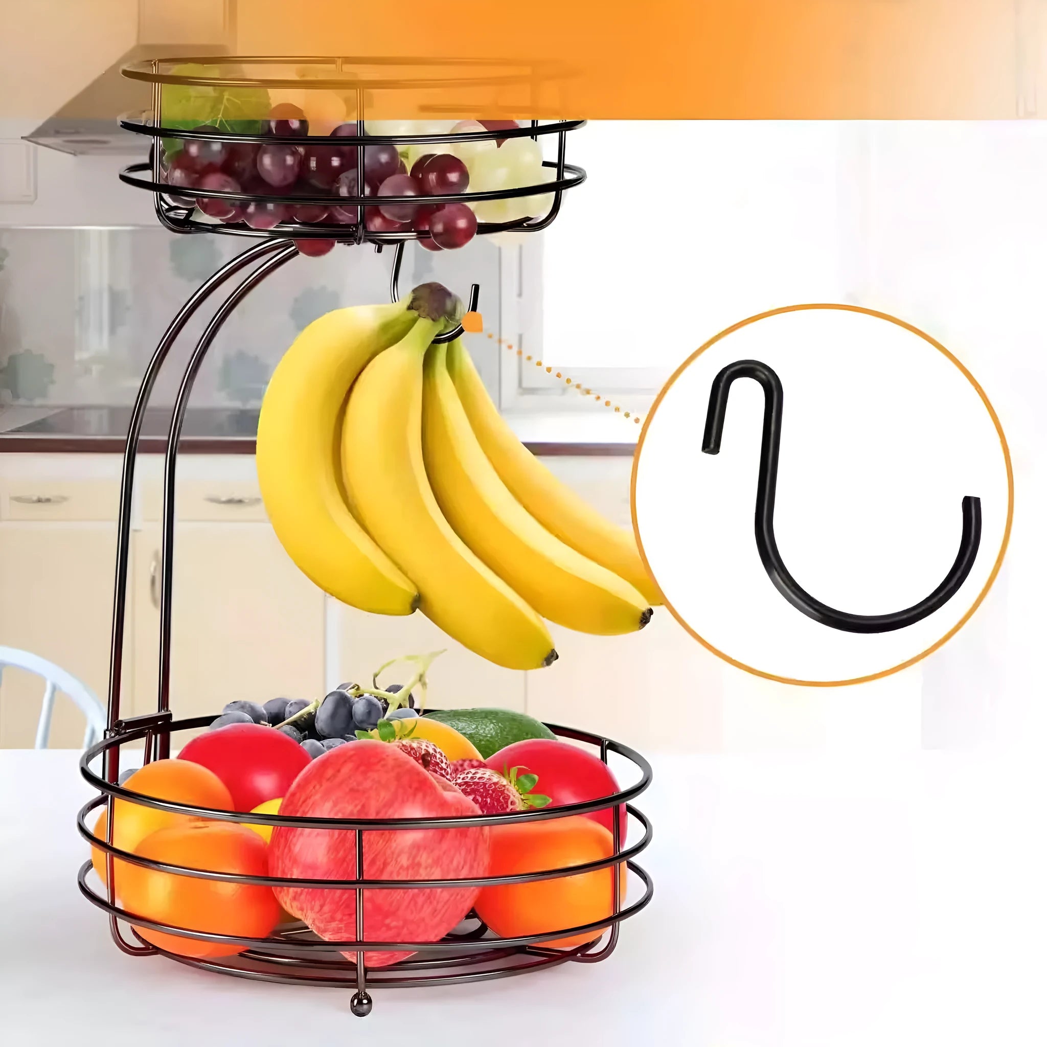 Black and gold double-layer wrought iron fruit and vegetable storage basket
