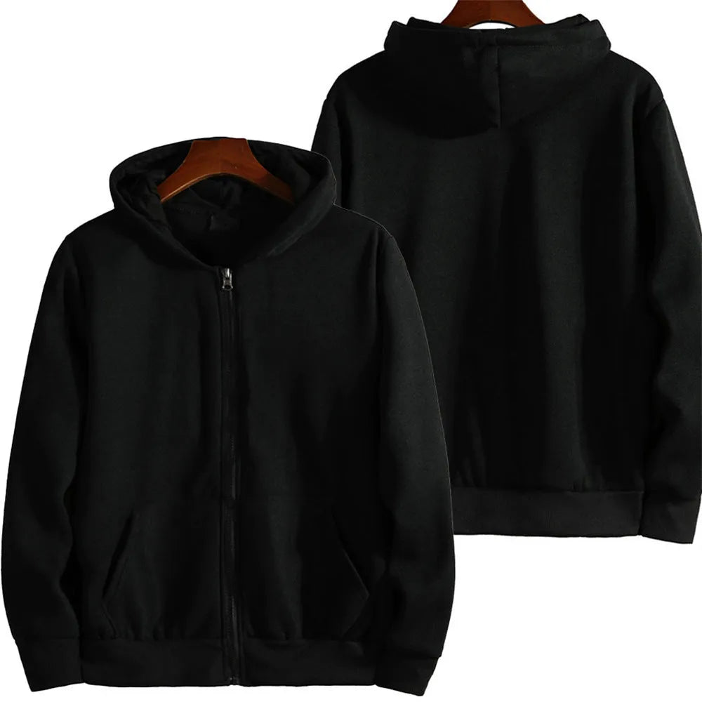 Men's solid colour loose fit zip-up sports jacket on hanger