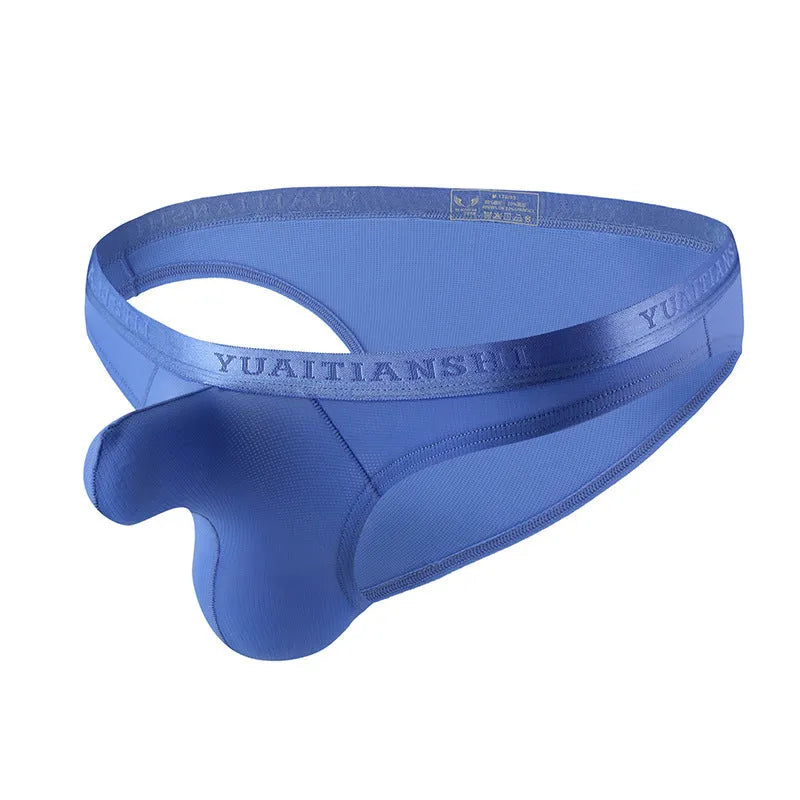 Men's thin solid colour low waist nylon underwear shown in multiple colour options.