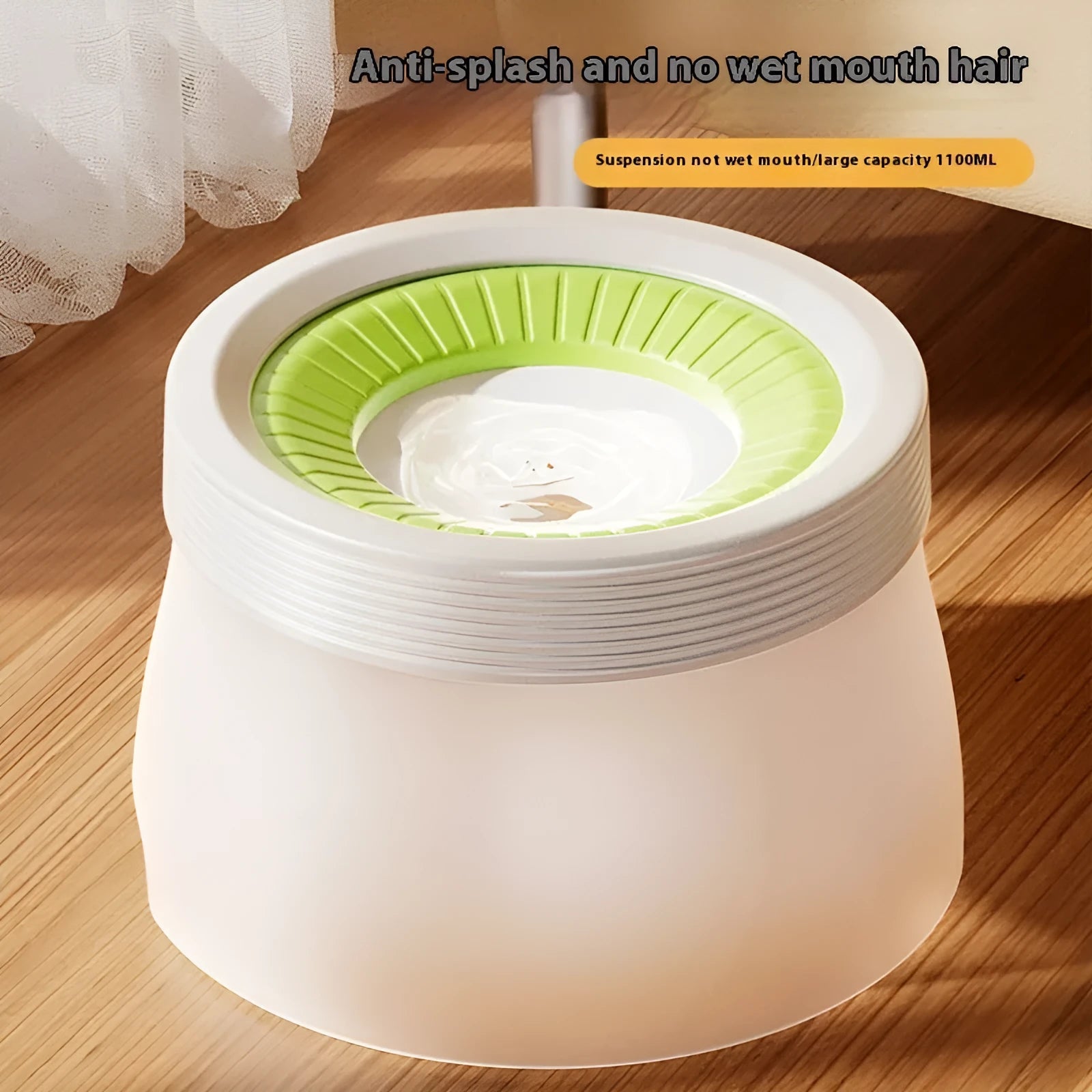 Pet suspension water bowl in blue, green or brown with non-wet mouth design for dogs and cats
