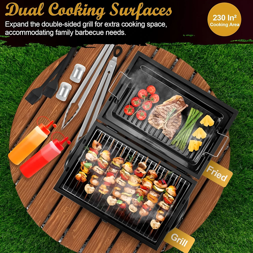Small folding desktop charcoal barbecue grill smoking device
