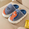 Cotton plush couple slippers with dinosaur designs in gray, coffee and orange colours
