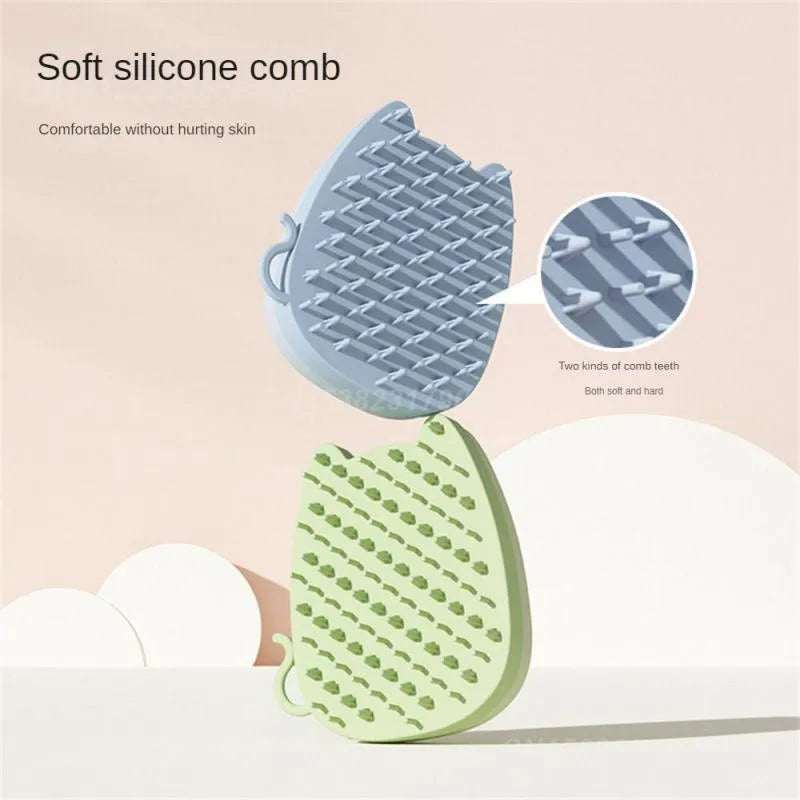 Brown blue green sponge silicone pet grooming comb for cats and dogs with dual teeth design