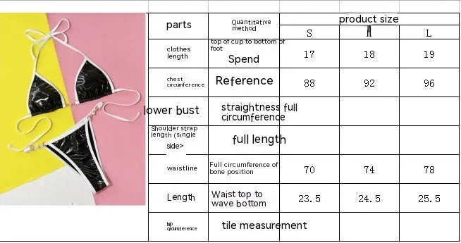 Black women's split bikini swimsuit set with bra and briefs on white background