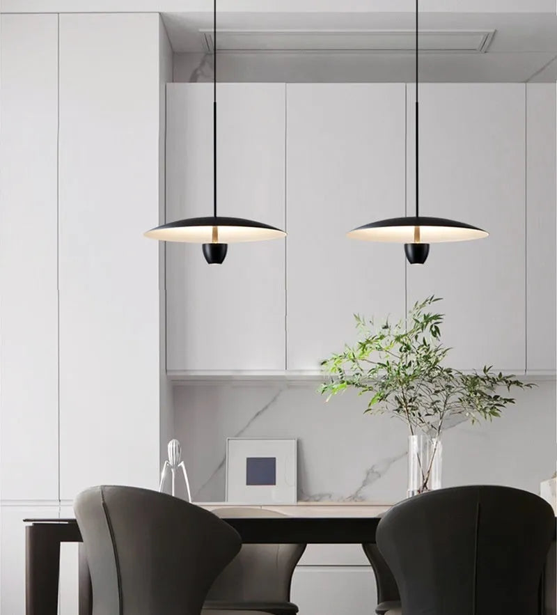 Black modern minimalist ceiling chandelier with warm white light, 400mm wide.