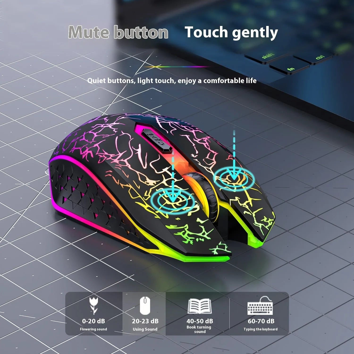 Black and white Bluetooth dual-mode gaming mouse with luminous breathing light and rechargeable design