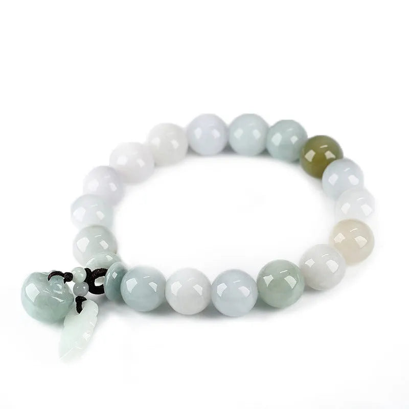 Natural emerald jade bracelet with geometric Maitreya Buddha pendant in adjustable design