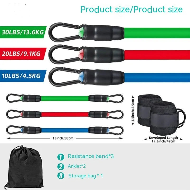 TPE leg resistance band set with ankle buckles and foot loops for hip lifting and fitness exercises