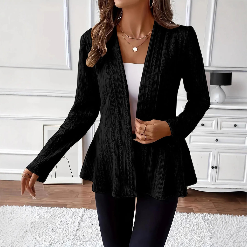 Women's apricot jacquard knitted cardigan with one button closure and regular sleeves