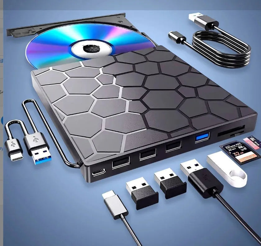 Black external USB CD writer drive with compact rectangular design