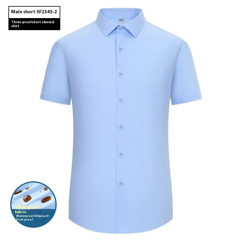Men's slim fit business shirt in bamboo fibre with square collar, shown in a solid colour.