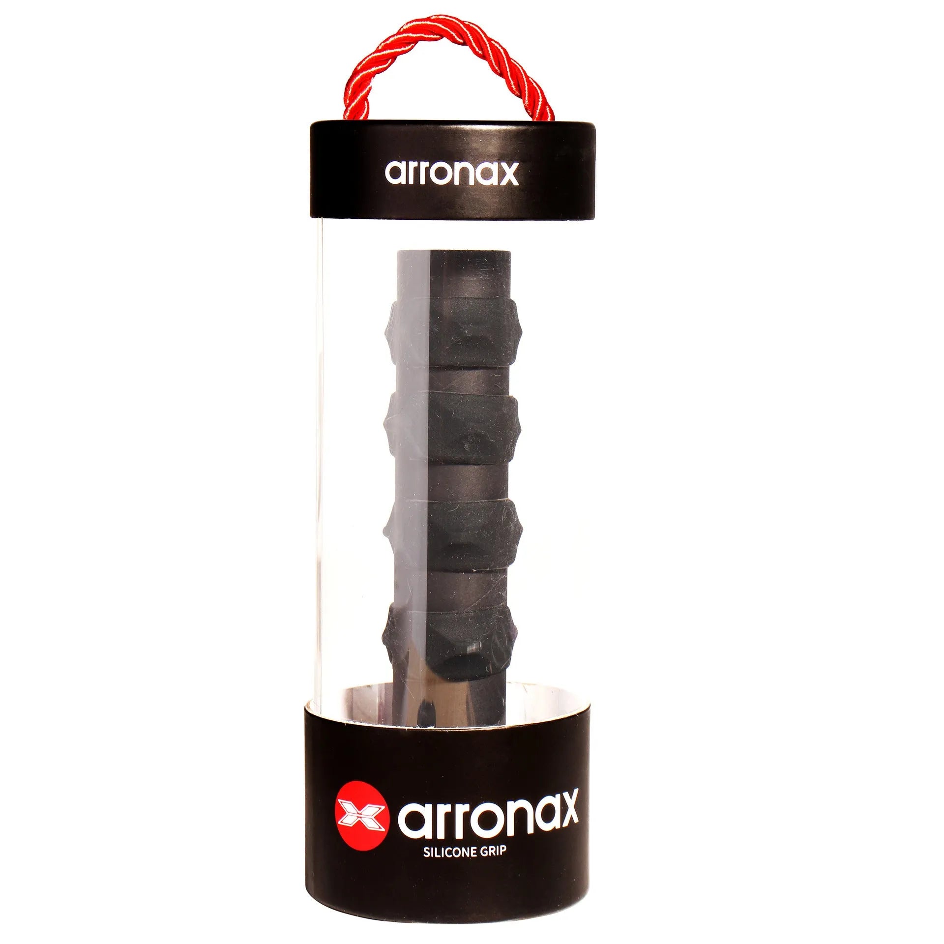 Silicone racquet hand rubber buckle in multiple colours on a sports background.