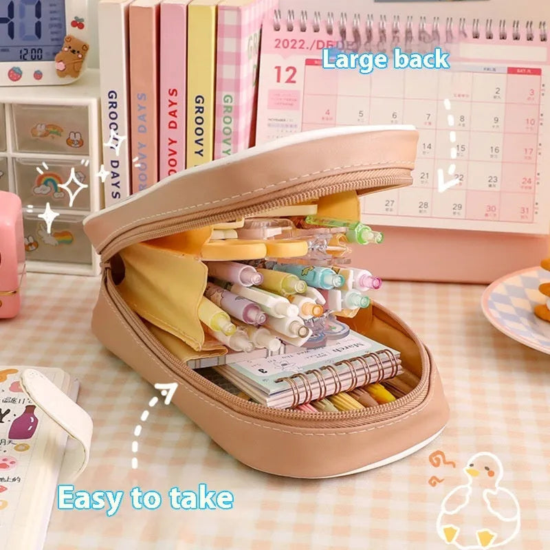 Transparent cartoon pencil case with large capacity and vertical South Korea style patterns