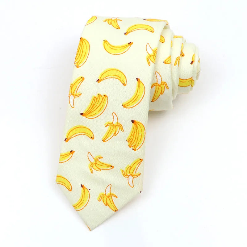 Korean-style narrow men's cotton bow tie with a printed cartoon pattern.