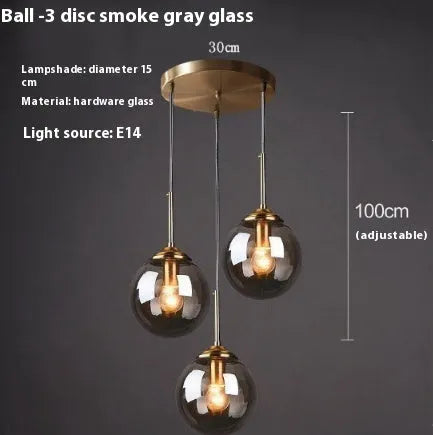 Nordic style round ball glass chandelier with multiple colour options for living room or dining room