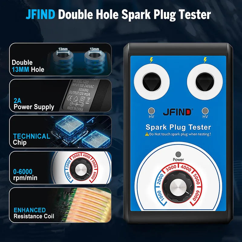 Car spark plug tester detector with double hole plug connection for ignition system diagnostics
