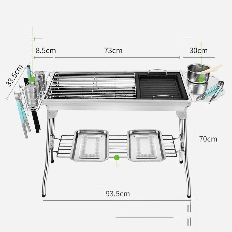 Large stainless steel portable folding barbecue grill oven for outdoor use.