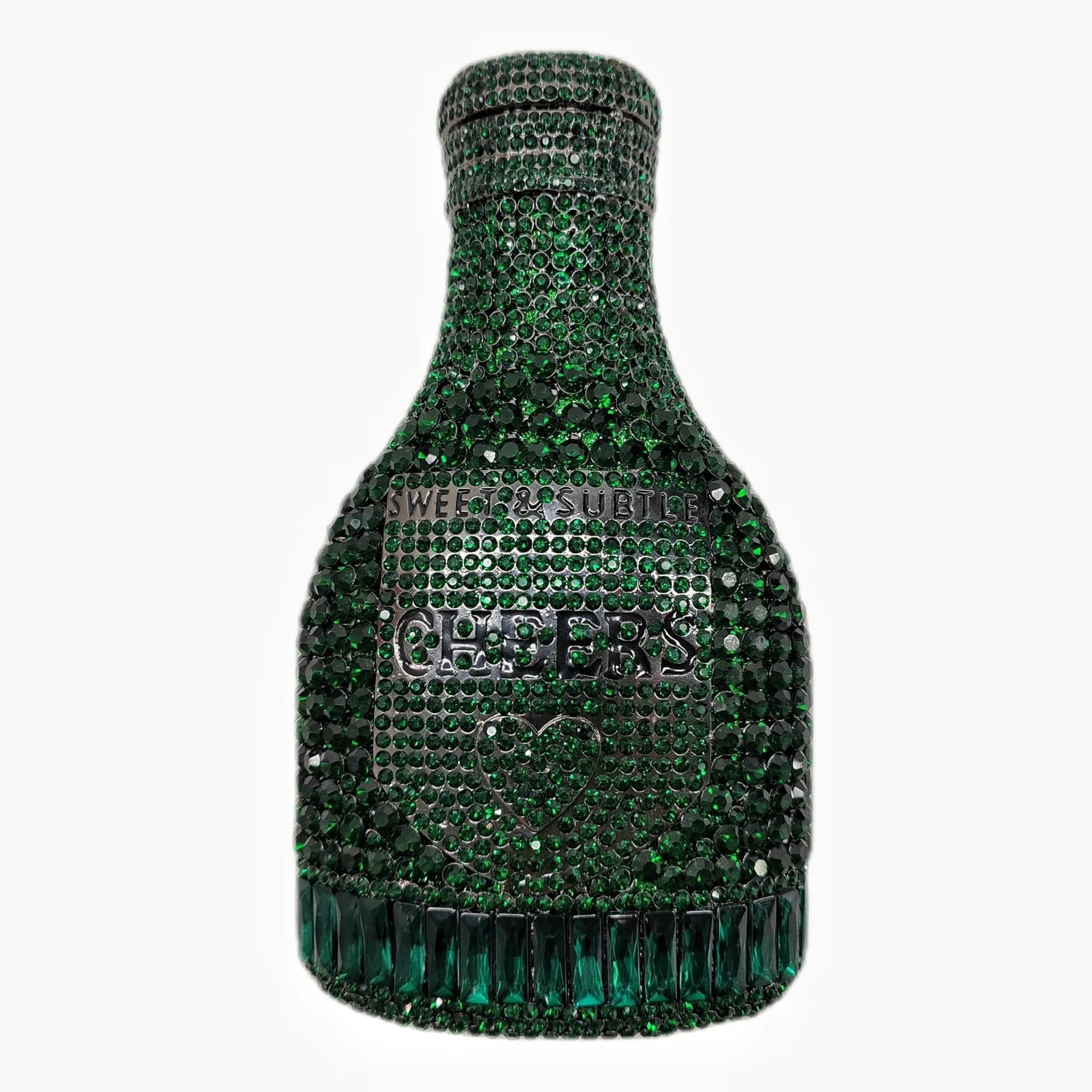 Gold hard shell champagne bottle clutch bag with rhinestones and alloy chain