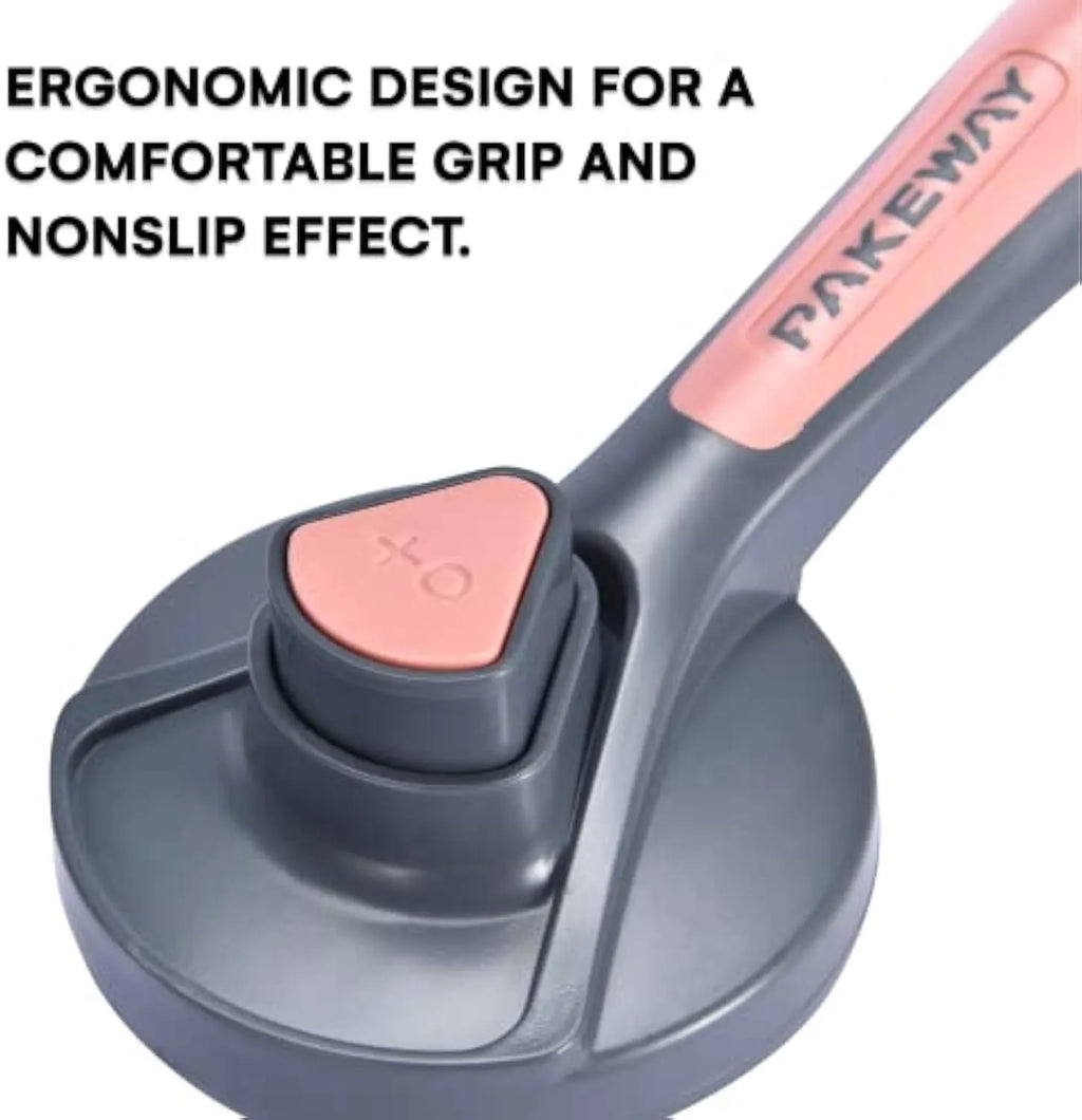 Gray self-cleaning slicker brush for pet grooming with one-click cleaning button on handle