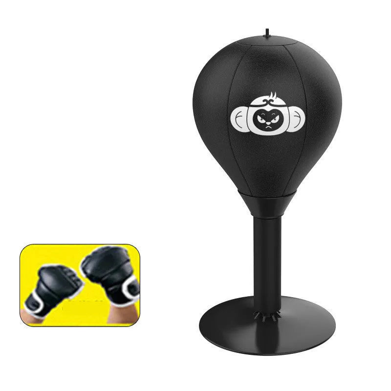 Tabletop boxing speed ball with suction cup base and PU leather ball on a desk