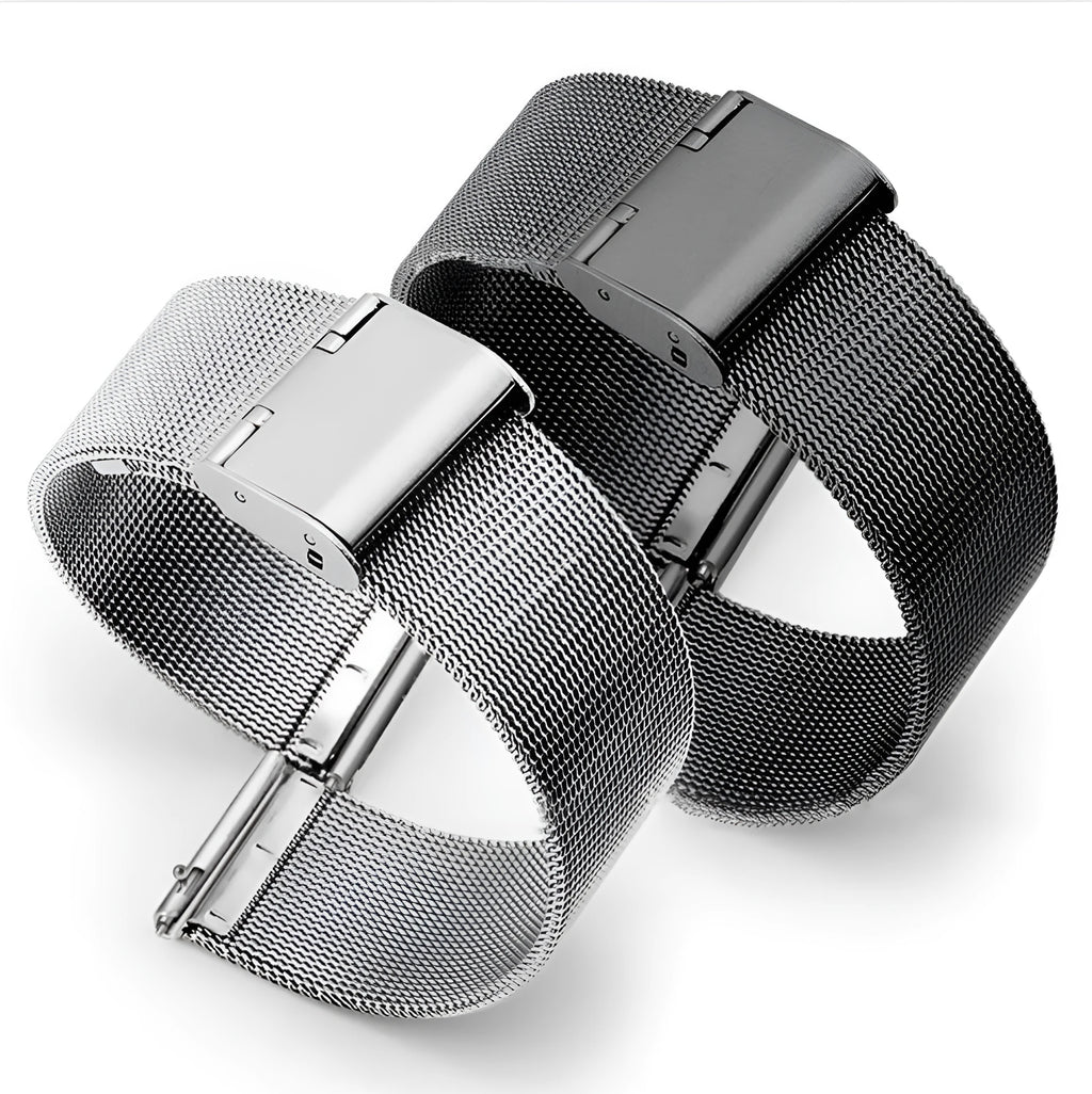 Milani silk woven stainless steel watch band in silver, black, rose gold and gold colours