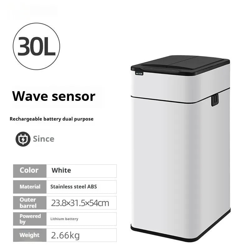 Stainless steel smart inductive trash can with square shape available in multiple sizes for kitchen and office