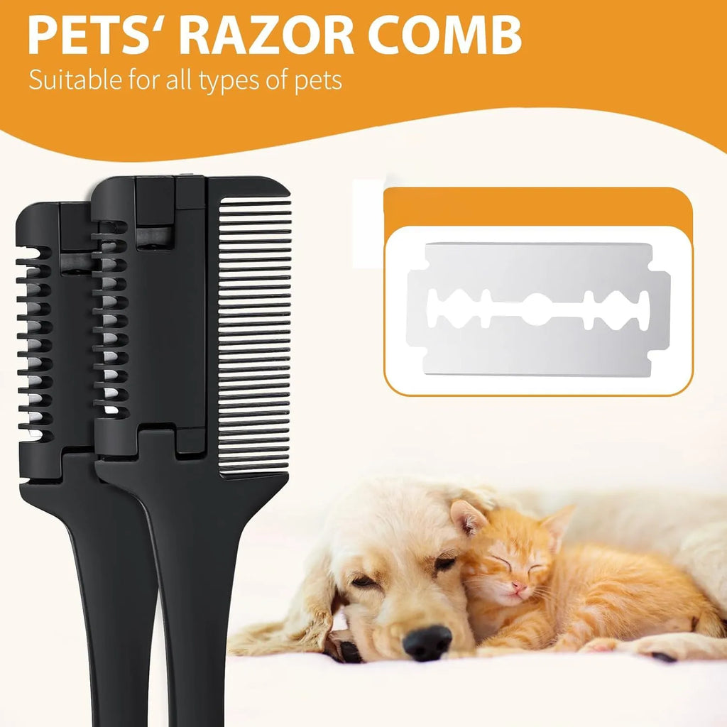 2-in-1 pet razor comb and trimmer for dogs and cats with 10 replacement blades