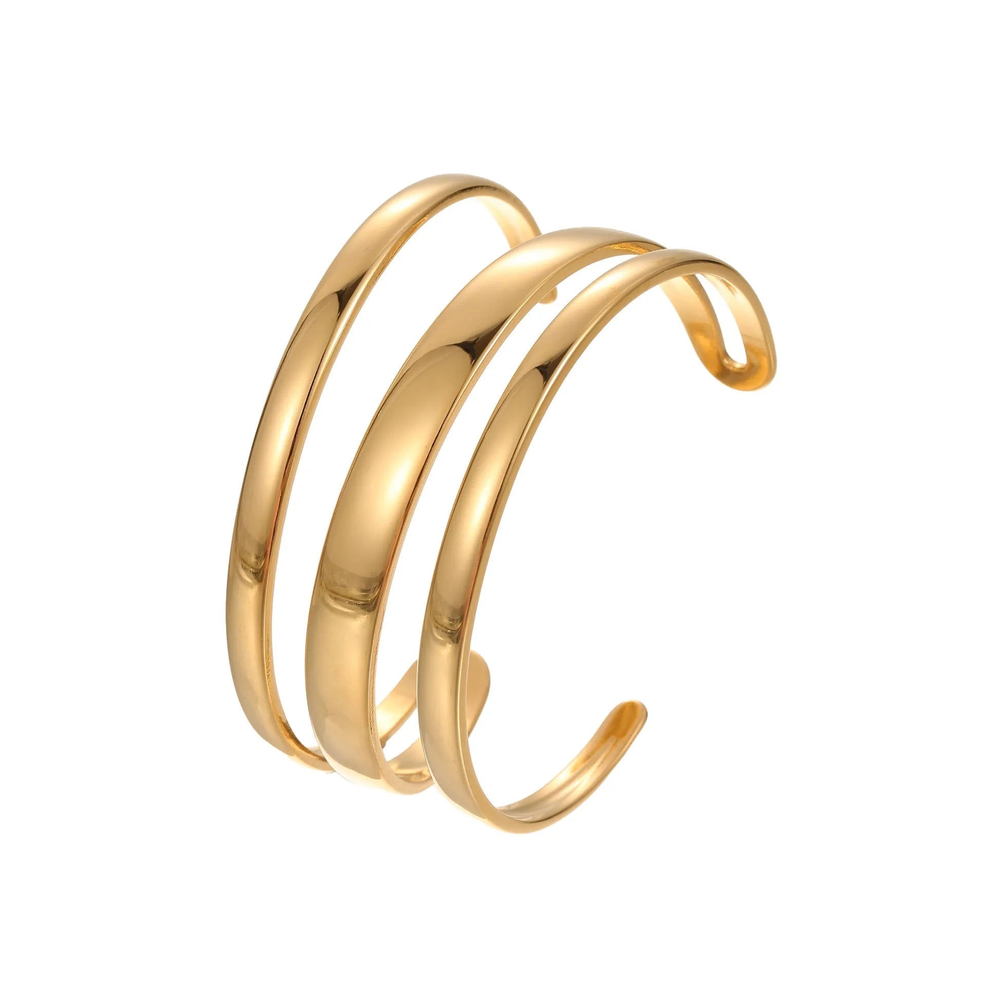 A geometric line design stainless steel bracelet with a simple opening clasp, shown in a gold electroplated finish.