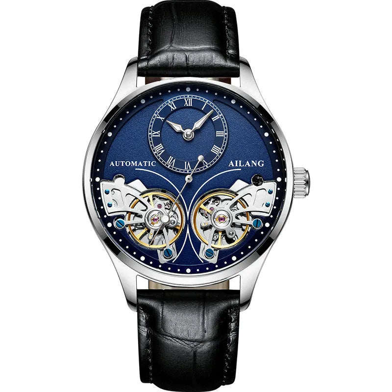 Automatic tourbillon moon phase watch with titanium case and metal face