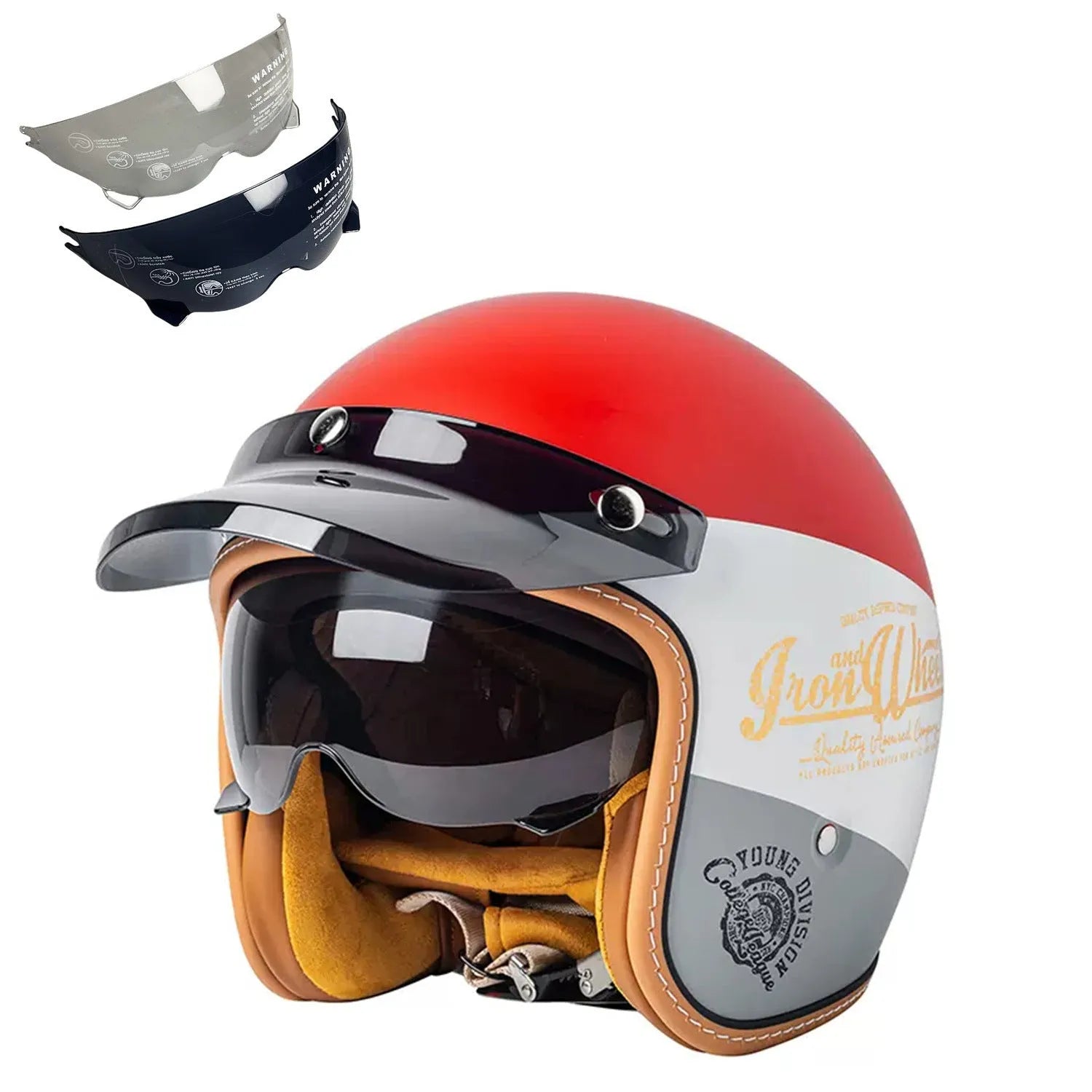 Retro electric bike half helmet in ABS plastic showing colour options including black, grey, orange and yellow designs