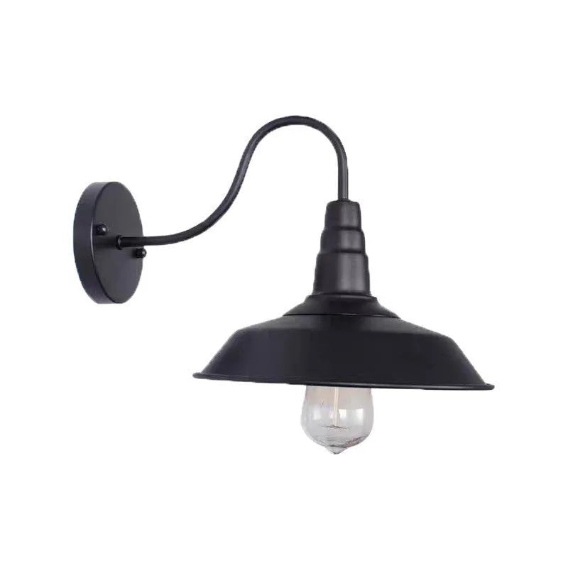 Retro-style metal courtyard wall lamp shown in silver and copper finishes with right-angle and bevel-angle bracket options.