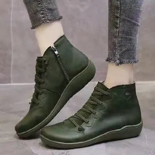 Women's casual flat booties with wedge heel and round toe in multiple colour options