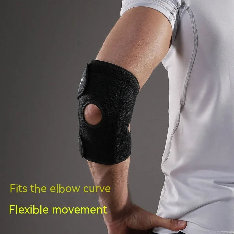 Black adjustable sports elbow guard for basketball, training, and outdoor activities