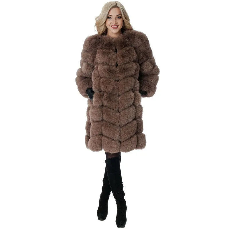 Women's thick artificial fur coat in multiple colours with 80cm length and regular sleeves