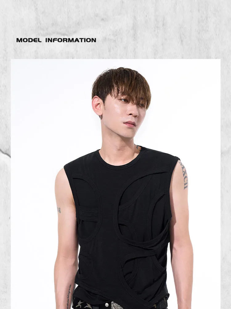 Men's solid colour lyocell vest with round neck collar on a grey background.