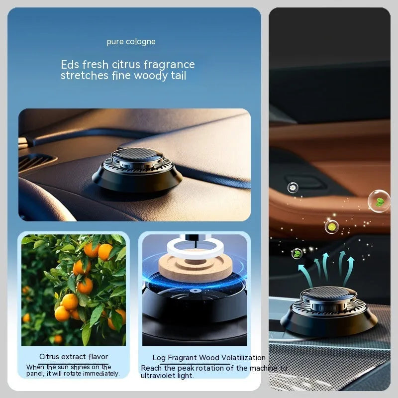 Black solar car aromatherapy decoration with electromagnetic de-icing device on car dashboard