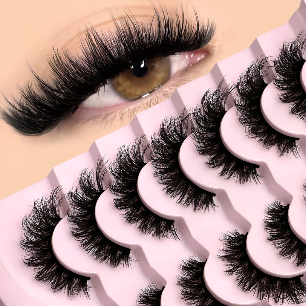 Natural false eyelashes without eyeliner in artificial fibre with thick, natural long style