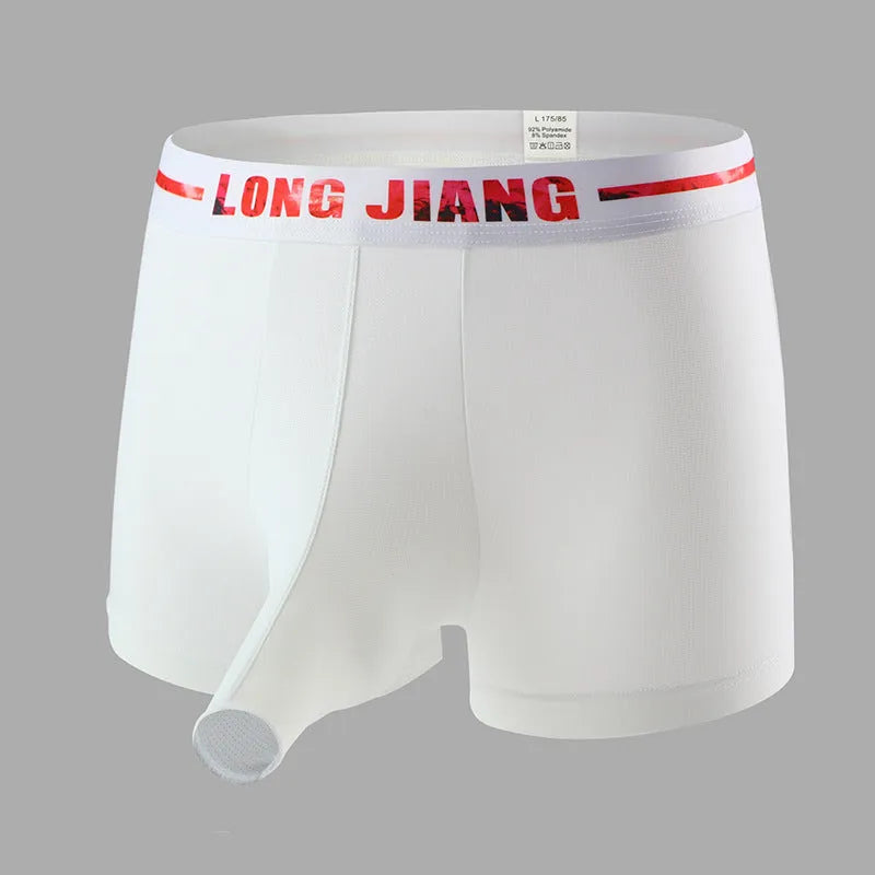 Men's solid colour ice silk boxer shorts in mid-waist trunk style