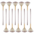 10 professional facial fan brushes with champagne-coloured acrylic handles and protective covers