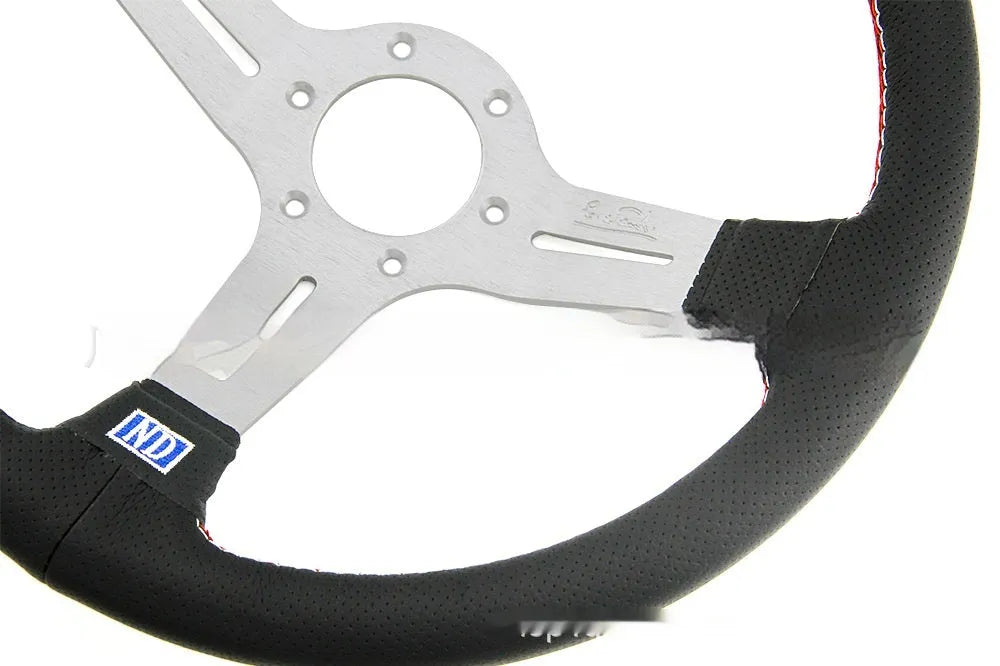 Leather 14-inch middle concave steering wheel showing silver black colour with skeleton construction
