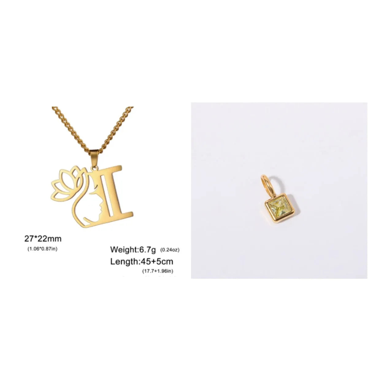Stainless steel necklace with cross chain design and single letter pendant in gold or silver electroplated finish